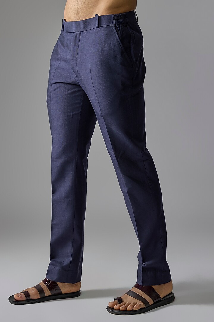 Navy Blue Silk Kurta Set by Jayesh and Kaajal Shah Men at Pernia's Pop Up Shop