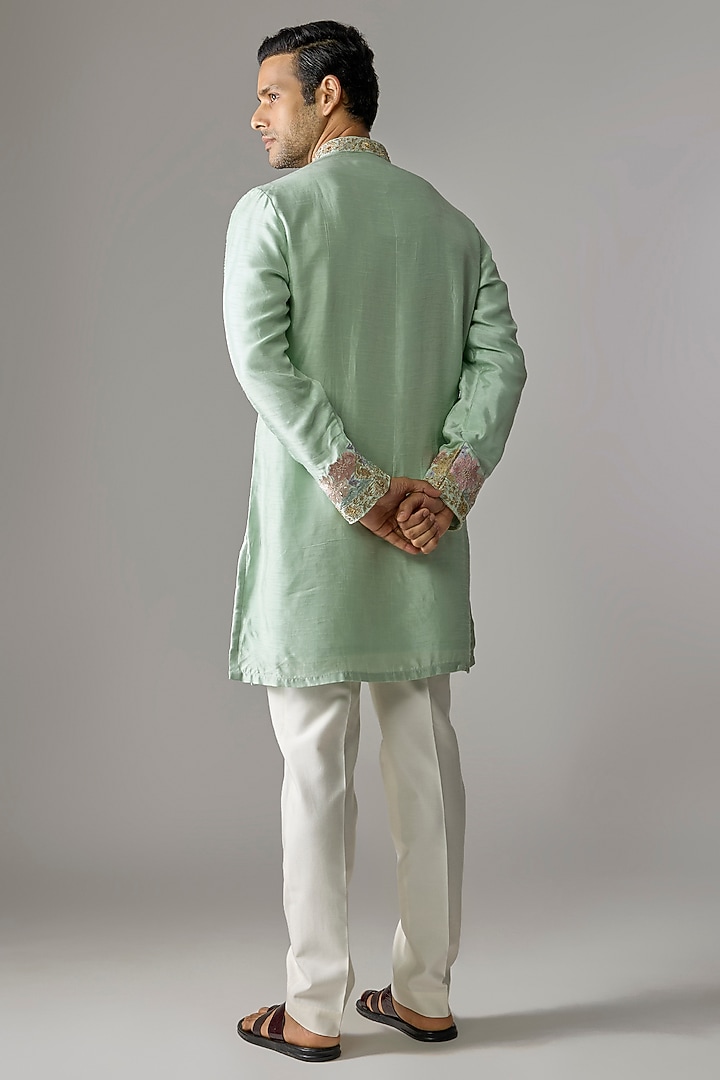 Mint Silk Kurta Set by Jayesh and Kaajal Shah Men at Pernia's Pop Up Shop