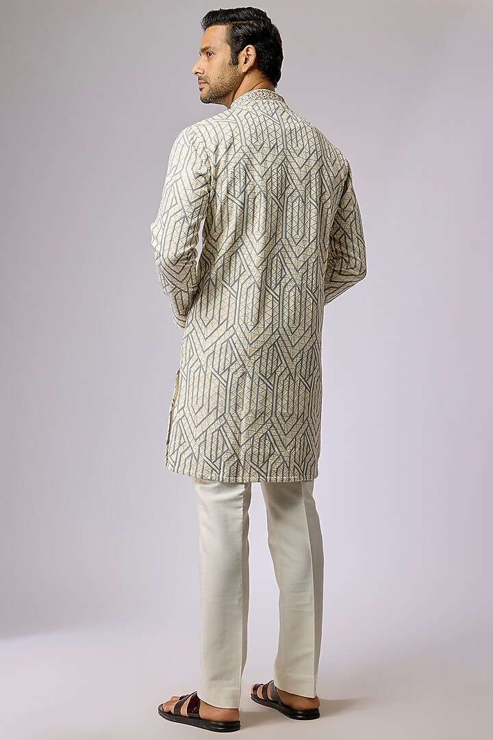 Grey Silk Kurta Set by Jayesh and Kaajal Shah Men at Pernia's Pop Up Shop