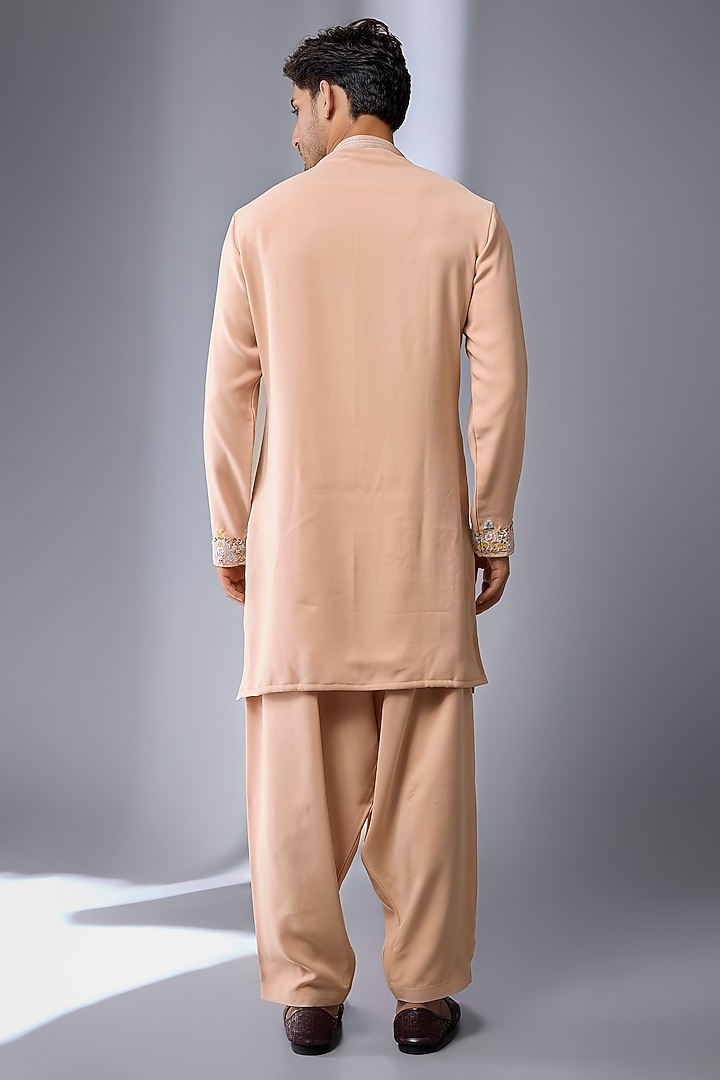 Peach Cotton Blend Kurta Set by Jayesh and Kaajal Shah Men at Pernia's Pop Up Shop
