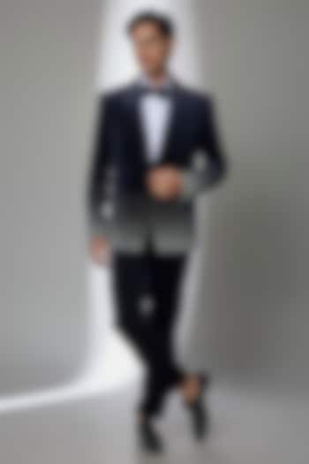 Navy Blue Velvet Tuxedo Set by Jayesh and Kaajal Shah Men at Pernia's Pop Up Shop