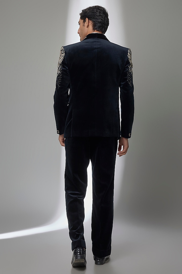 Black Velvet Tuxedo Set by Jayesh and Kaajal Shah Men at Pernia's Pop Up Shop