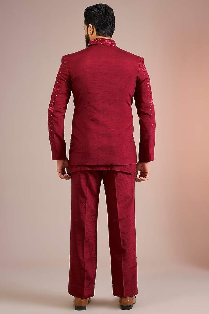 Maroon Silk Bomber Jacket Set by Jayesh and Kaajal Shah Men at Pernia's Pop Up Shop