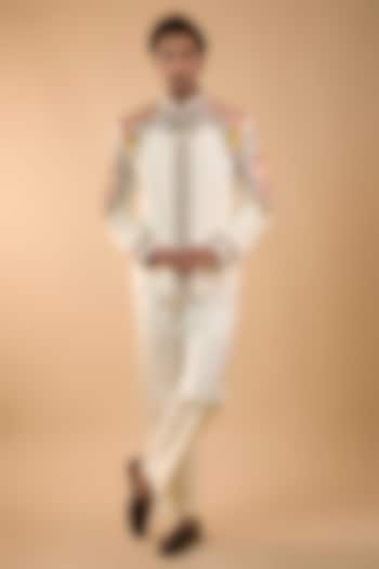 Ivory Silk Jacket Set by Jayesh and Kaajal Shah Men at Pernia's Pop Up Shop