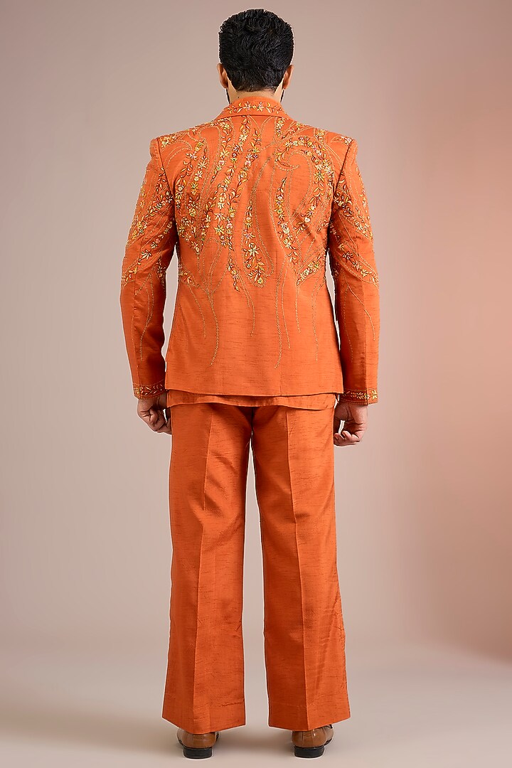 Rust Silk Bomber Jacket Set by Jayesh and Kaajal Shah Men at Pernia's Pop Up Shop