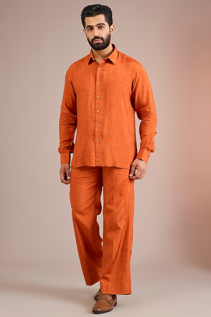 Rust Silk Bomber Jacket Set by Jayesh and Kaajal Shah Men at Pernia's Pop Up Shop
