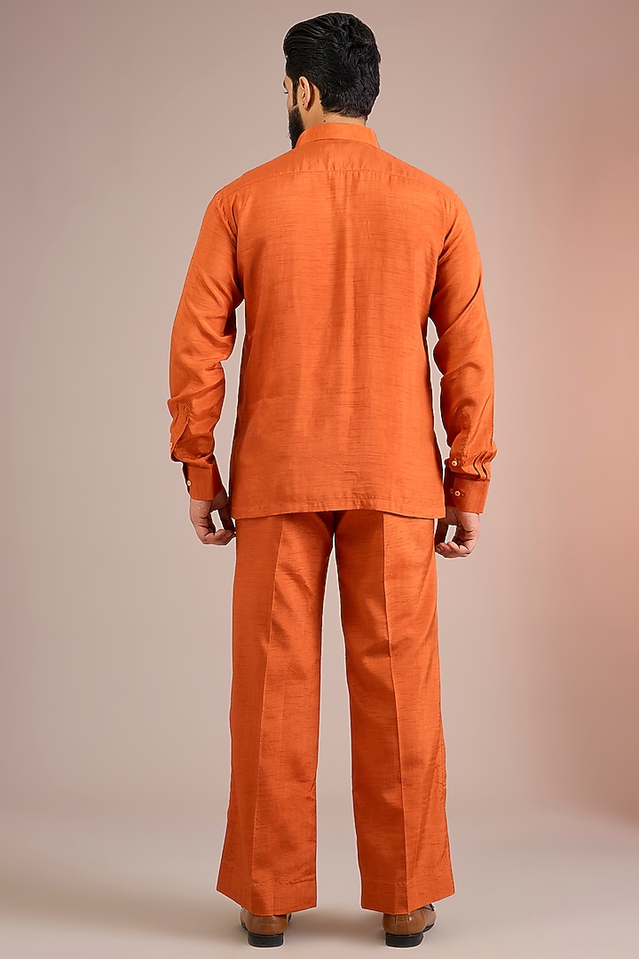 Rust Silk Bomber Jacket Set by Jayesh and Kaajal Shah Men at Pernia's Pop Up Shop
