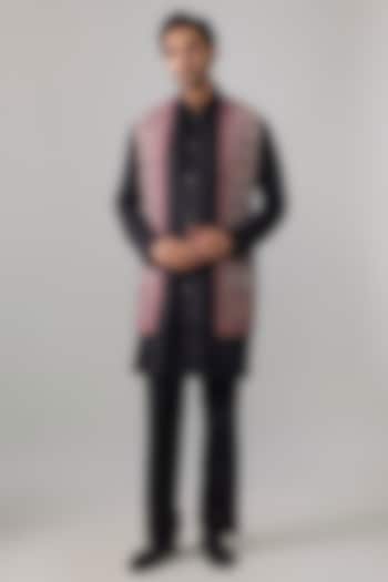 Black Silk Bundi Jacket Set by Jayesh and Kaajal Shah Men at Pernia's Pop Up Shop