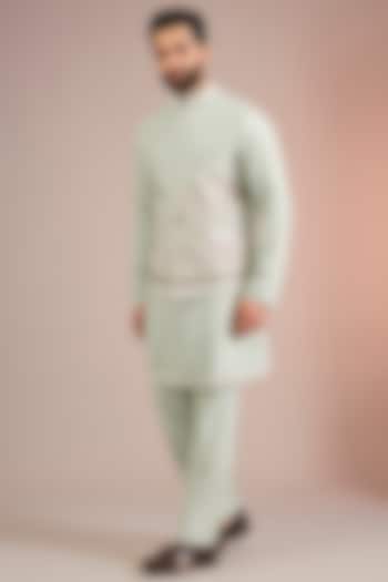 Mint Silk Bundi Jacket Set by Jayesh and Kaajal Shah Men at Pernia's Pop Up Shop