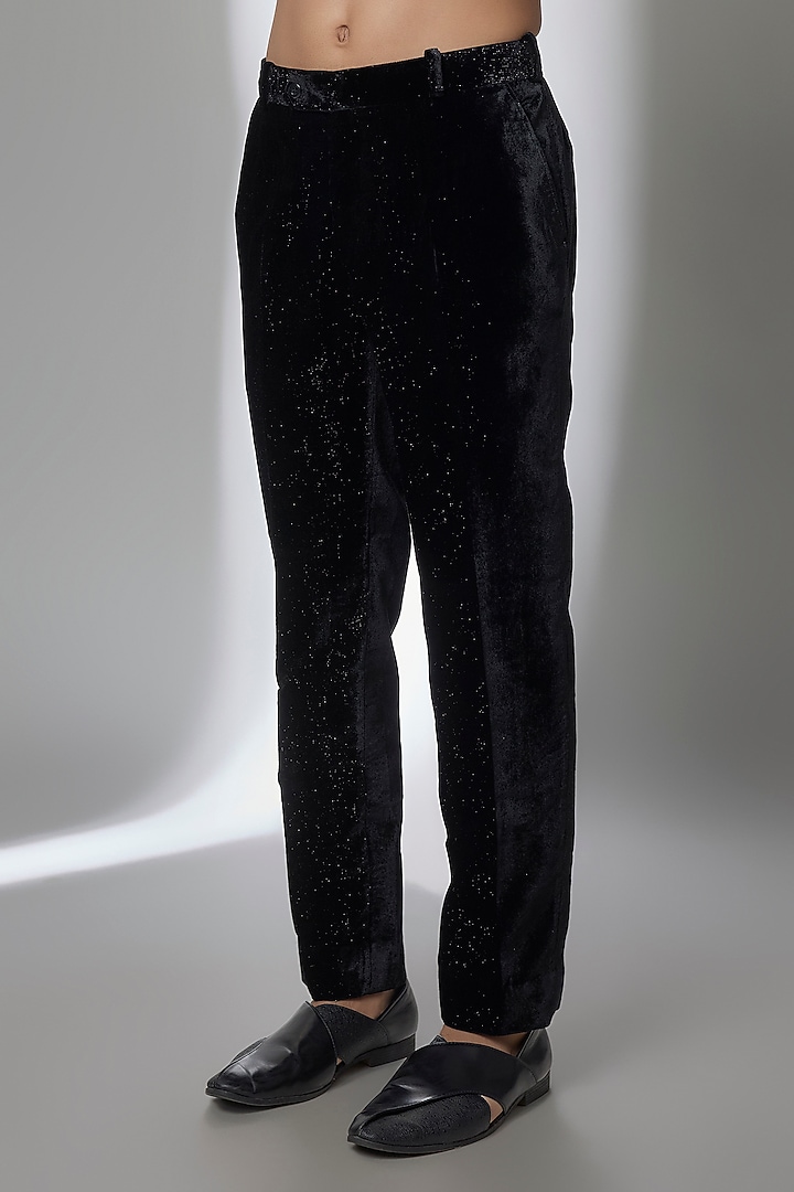 Black Velvet Groom Indowestern Set by Jayesh and Kaajal Shah Men at Pernia's Pop Up Shop