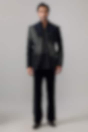 Black Velvet Groom Indowestern Jacket Set by Jayesh and Kaajal Shah Men at Pernia's Pop Up Shop