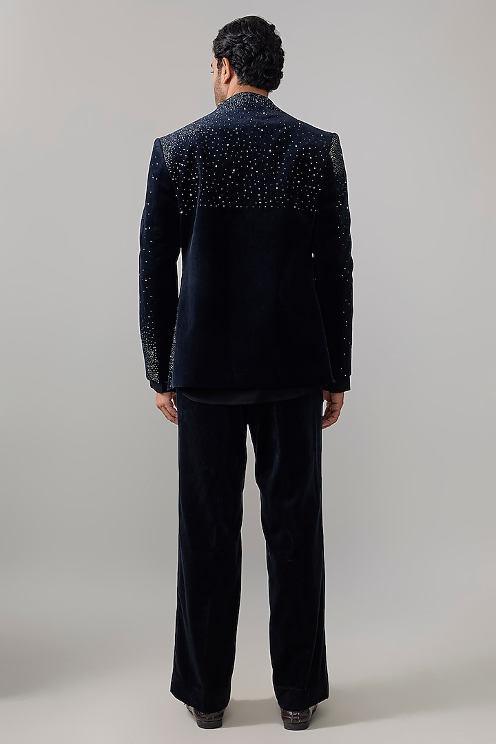 Black Velvet Groom Indowestern Jacket Set by Jayesh and Kaajal Shah Men at Pernia's Pop Up Shop