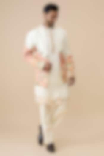 Cream Silk Groom Indowestern Set by Jayesh and Kaajal Shah Men at Pernia's Pop Up Shop