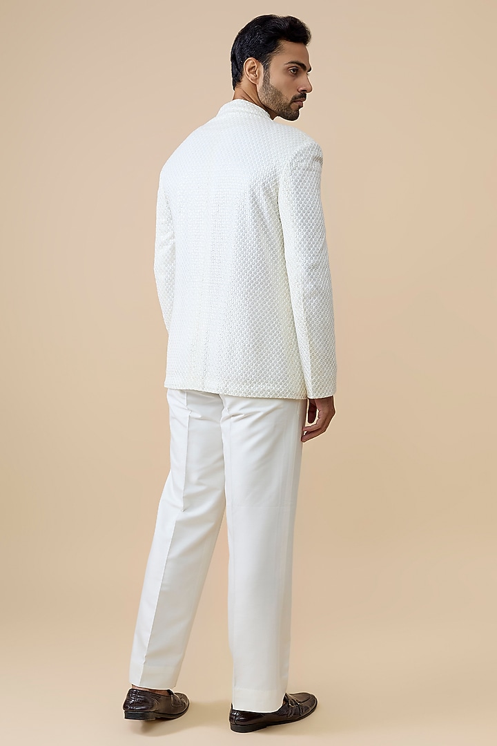 Ivory Silk Wedding Indowestern Set by Jayesh and Kaajal Shah Men at Pernia's Pop Up Shop
