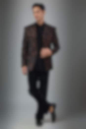 Black Silk Wedding Indowestern Set by Jayesh and Kaajal Shah Men at Pernia's Pop Up Shop