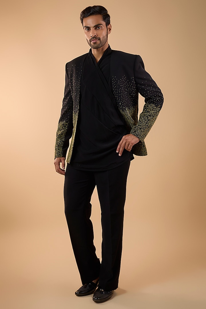 Black Suiting Groom Indowestern Set by Jayesh and Kaajal Shah Men at Pernia's Pop Up Shop