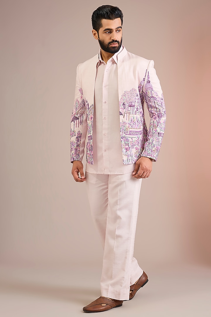 Lavender Silk Wedding Indowestern Jacket Set by Jayesh and Kaajal Shah Men at Pernia's Pop Up Shop