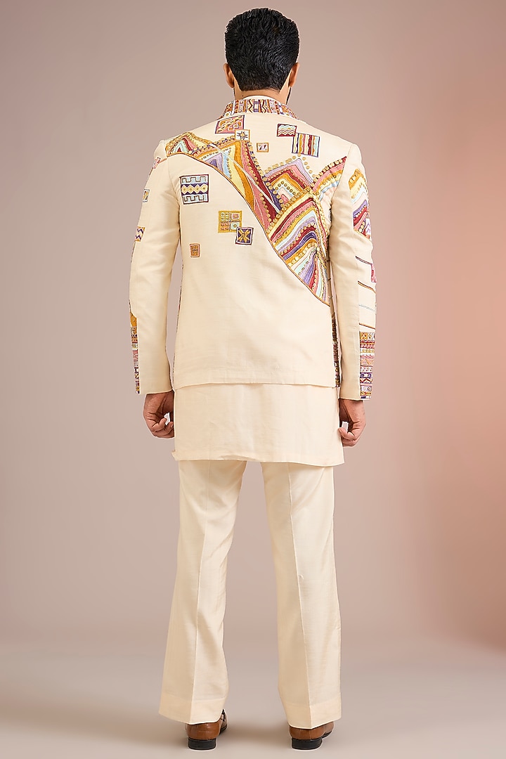 Golden Silk Groom Indowestern Jacket Set by Jayesh and Kaajal Shah Men at Pernia's Pop Up Shop