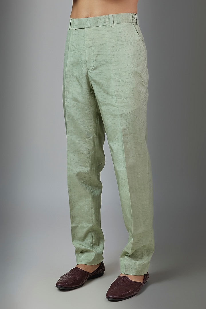 Sage Green Silk Groom Sherwani Set by Jayesh and Kaajal Shah Men at Pernia's Pop Up Shop