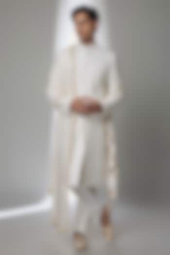 Ivory Silk Groom Sherwani Set by Jayesh and Kaajal Shah Men at Pernia's Pop Up Shop