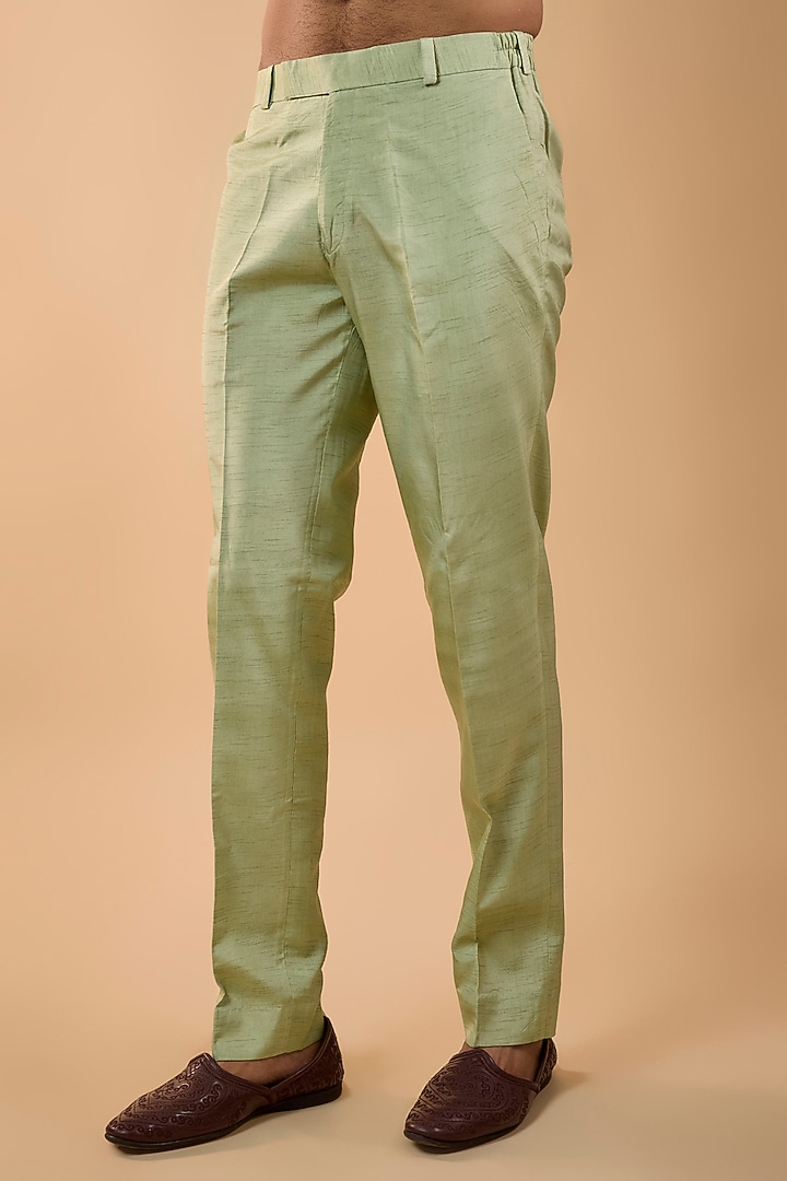 Sage Green Silk Groom Sherwani Set by Jayesh and Kaajal Shah Men at Pernia's Pop Up Shop
