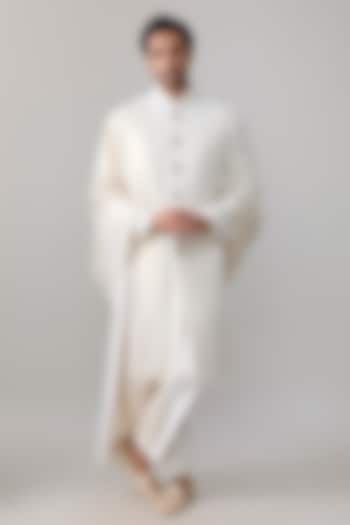 Ivory Silk Groom Sherwani Set by Jayesh and Kaajal Shah Men at Pernia's Pop Up Shop