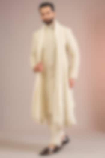 Cream Silk Groom Sherwani Set by Jayesh and Kaajal Shah Men at Pernia's Pop Up Shop