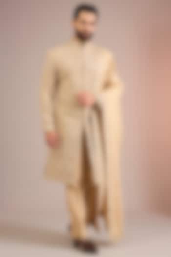 Gold Silk Groom Sherwani Set by Jayesh and Kaajal Shah Men at Pernia's Pop Up Shop
