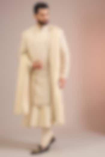 Gold Silk Groom Sherwani Set by Jayesh and Kaajal Shah Men at Pernia's Pop Up Shop