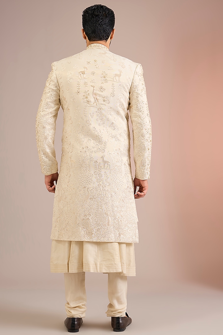 Gold Silk Groom Sherwani Set by Jayesh and Kaajal Shah Men at Pernia's Pop Up Shop