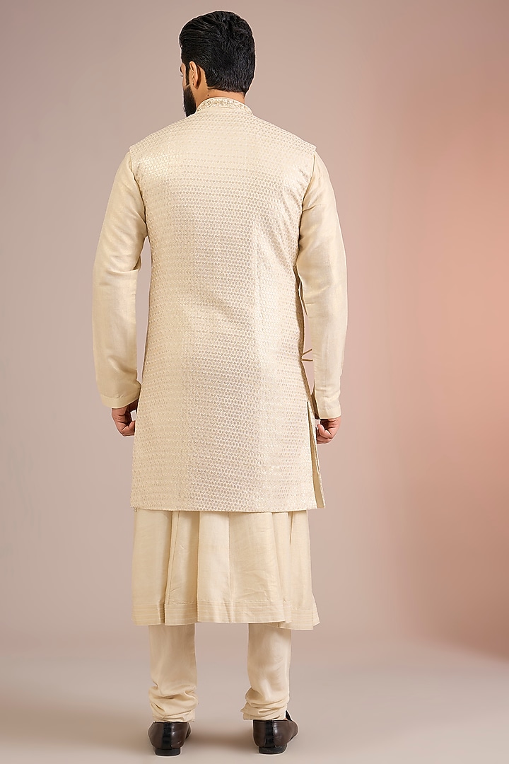 Gold Silk Groom Sherwani Set by Jayesh and Kaajal Shah Men at Pernia's Pop Up Shop