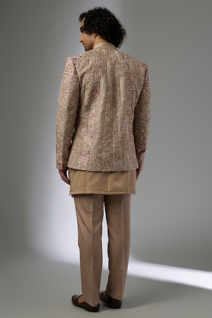 Beige Polyester Indo-Western Set by Jayesh and Kaajal Shah Men at Pernia's Pop Up Shop