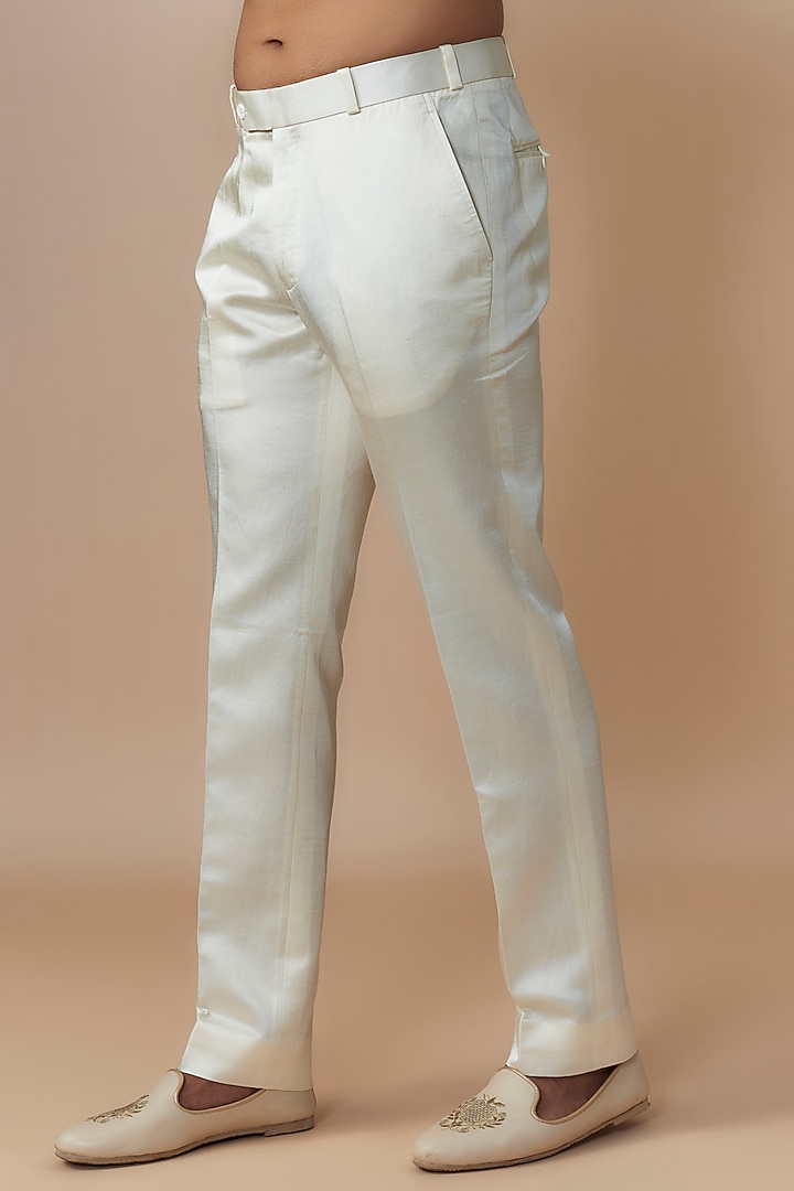 Ivory Raw Silk Thread Embroidered Indo-Western Set by Jayesh and Kaajal Shah Men at Pernia's Pop Up Shop