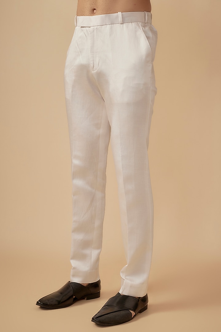 White Silk Blend Hand Embroidered Wedding Indowestern Set by Jayesh and Kaajal Shah Men at Pernia's Pop Up Shop