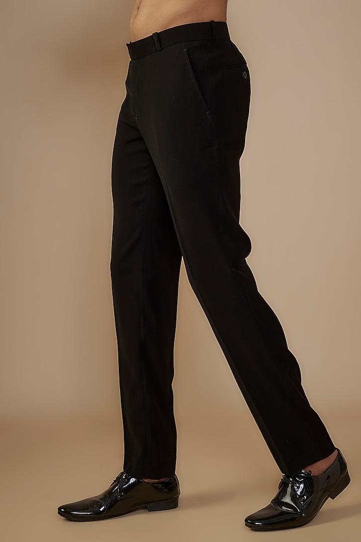 Black Polyester Thread Embroidered Blazer Set by Jayesh and Kaajal Shah Men at Pernia's Pop Up Shop