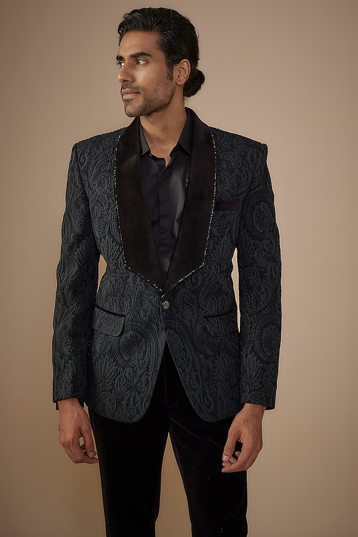 Grey Polyester Blazer Set by Jayesh and Kaajal Shah Men at Pernia's Pop Up Shop