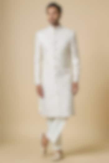 Cream Silk Embroidered Groom Sherwani Set by Jayesh and Kaajal Shah Men at Pernia's Pop Up Shop