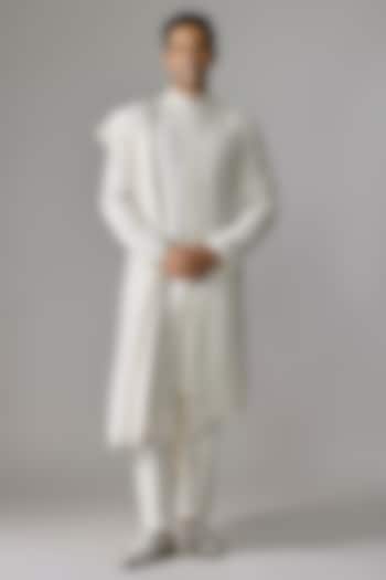 Ivory Silk Groom Sherwani Set by Jayesh and Kaajal Shah Men at Pernia's Pop Up Shop