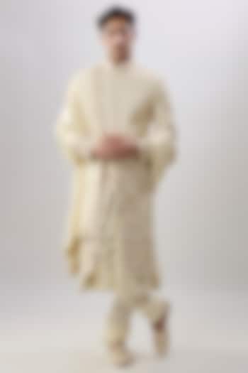 Light Gold Silk Groom Sherwani Set by Jayesh and Kaajal Shah Men at Pernia's Pop Up Shop