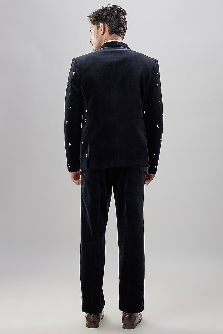 Blue Suede Tuxedo Set by Jayesh and Kaajal Shah Men at Pernia's Pop Up Shop