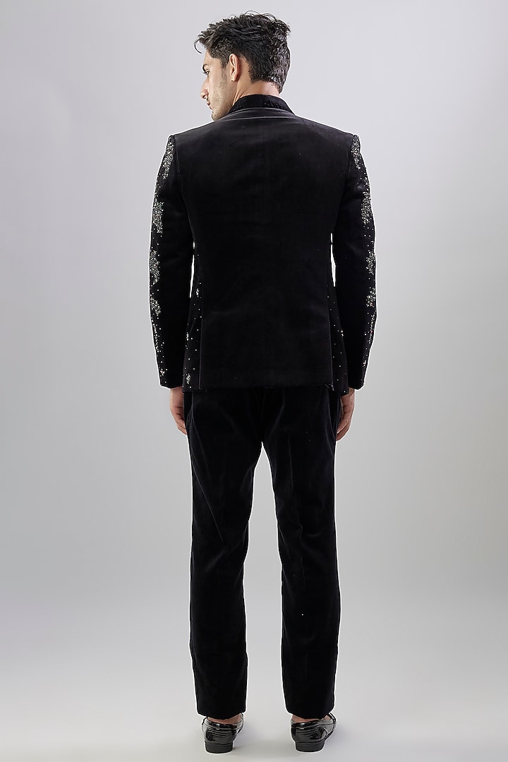 Black Velvet Tuxedo Set by Jayesh and Kaajal Shah Men at Pernia's Pop Up Shop