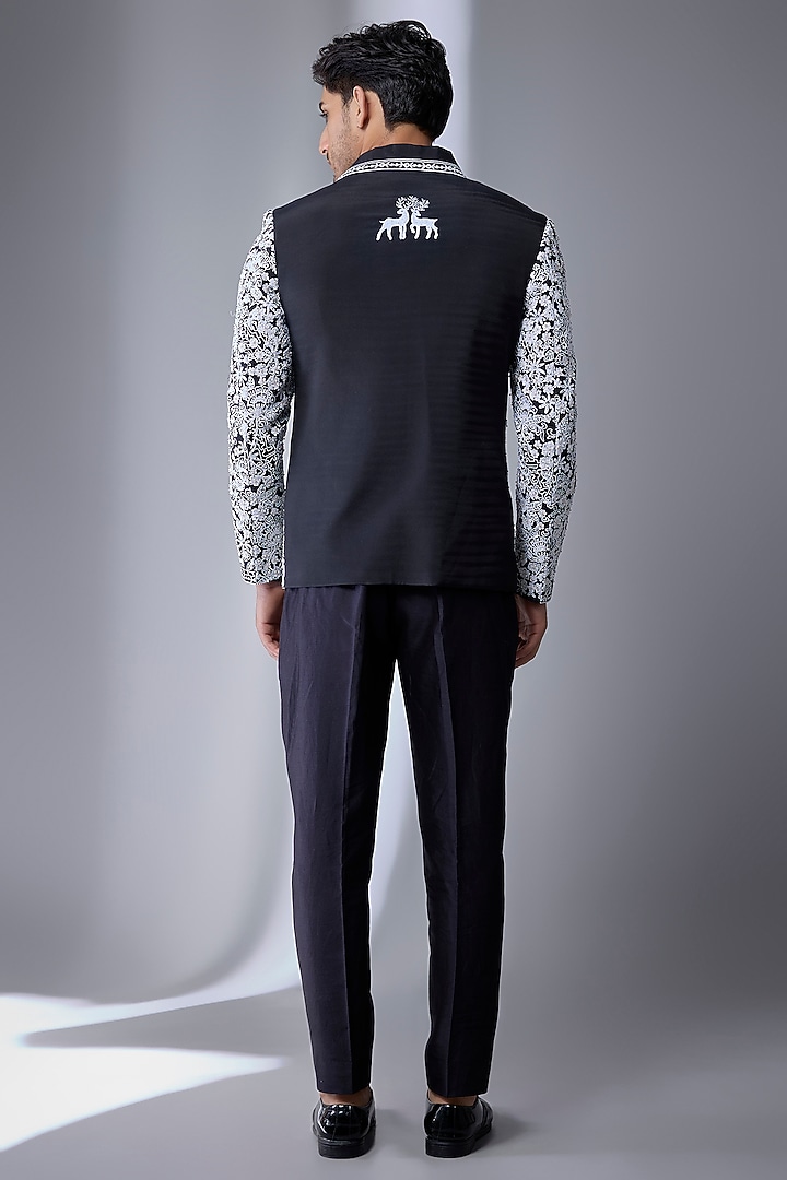 Black Silk Jacket Set by Jayesh and Kaajal Shah Men at Pernia's Pop Up Shop