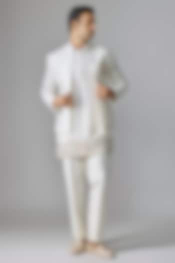 Ivory Silk Wedding Indowestern Set by Jayesh and Kaajal Shah Men at Pernia's Pop Up Shop