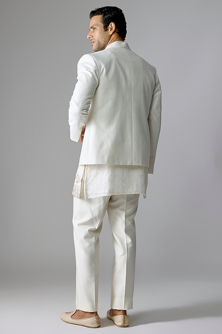 Ivory Silk Wedding Indowestern Set by Jayesh and Kaajal Shah Men at Pernia's Pop Up Shop