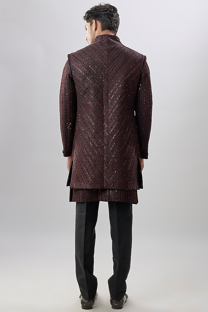 Black Silk Wedding Indowestern Set by Jayesh and Kaajal Shah Men at Pernia's Pop Up Shop