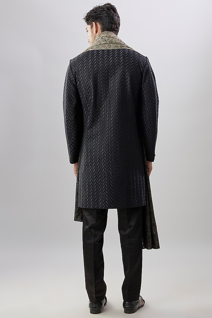 Black Silk Wedding Indowestern Set by Jayesh and Kaajal Shah Men at Pernia's Pop Up Shop