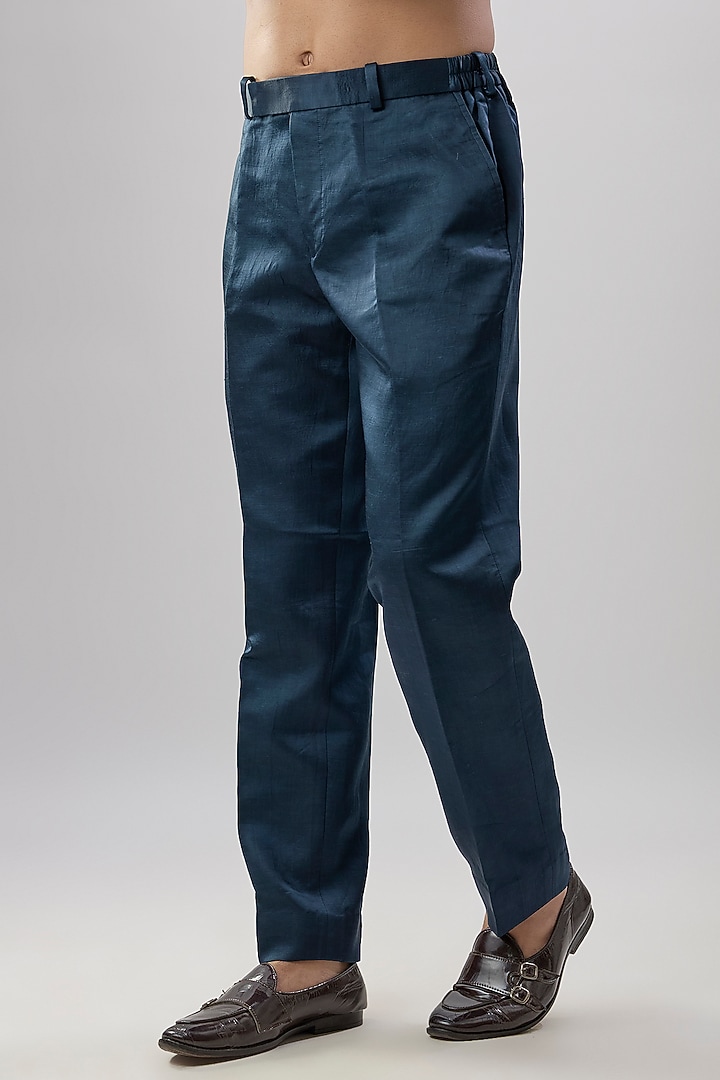 Blue Silk Wedding Indowestern Set by Jayesh and Kaajal Shah Men at Pernia's Pop Up Shop