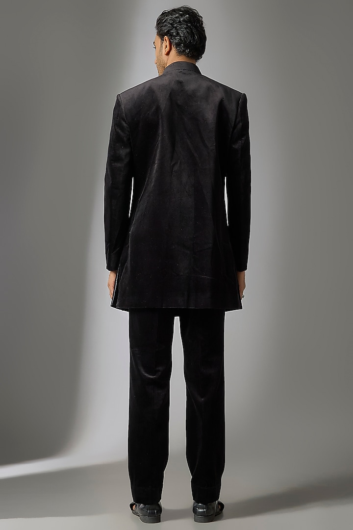 Black Velvet Indo-Western Set by Jayesh and Kaajal Shah Men at Pernia's Pop Up Shop
