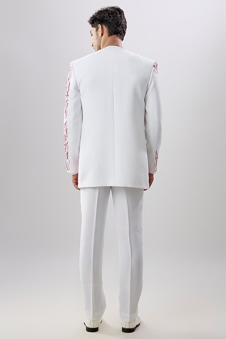 White Rayon Cotton Wedding Indowestern Jacket Set by Jayesh and Kaajal Shah Men at Pernia's Pop Up Shop