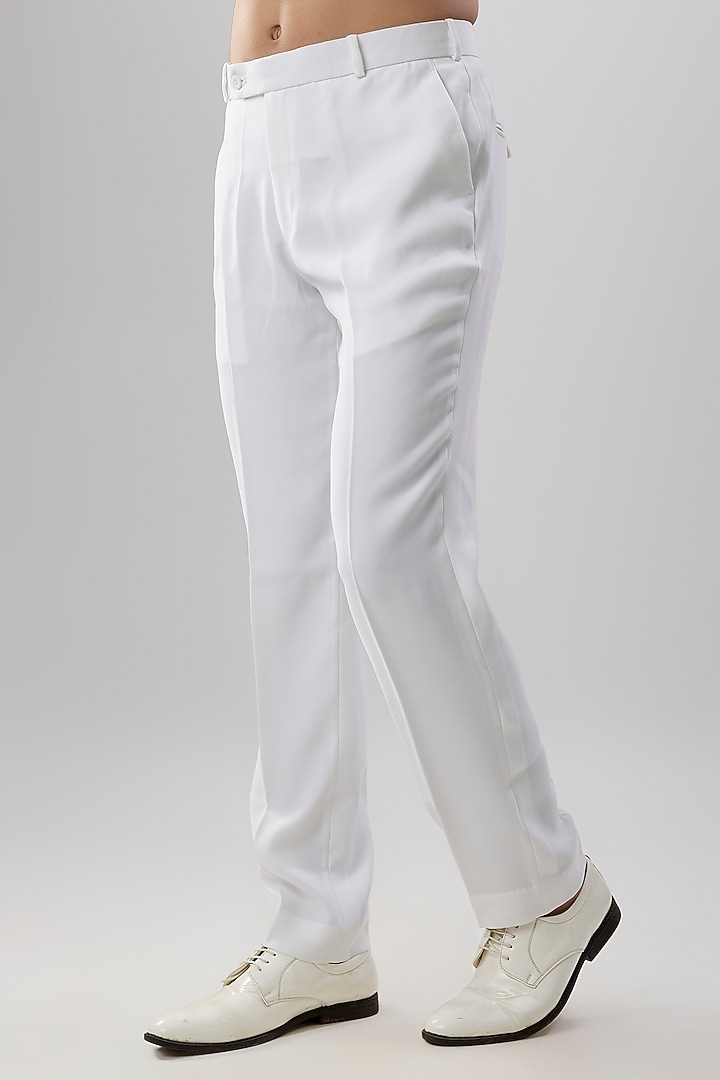 White Rayon Cotton Wedding Indowestern Jacket Set by Jayesh and Kaajal Shah Men at Pernia's Pop Up Shop